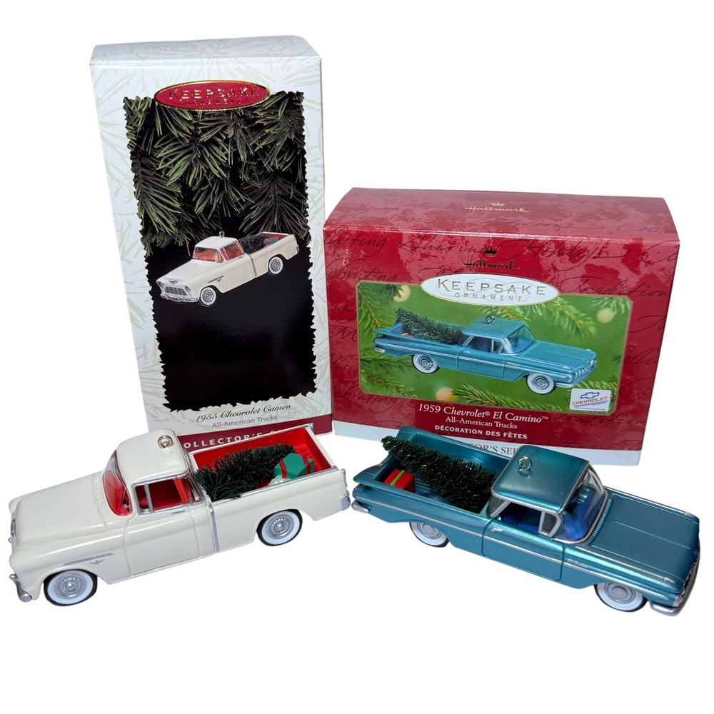 Hallmark Keepsake All-American Trucks 1955 Cameo & 1959 El Camino Ornaments Set